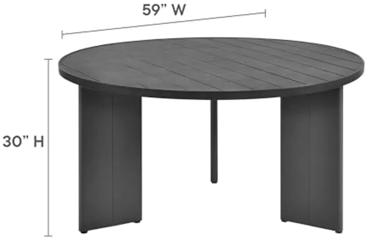 Modway Tahoe Outdoor Patio Powder-Coated Aluminum Round Dining Table in Gray - 59 Inch Patio Table with Umbrella Hole and Cover - 4 Person Dining Table - Slatted Patio Furniture Table