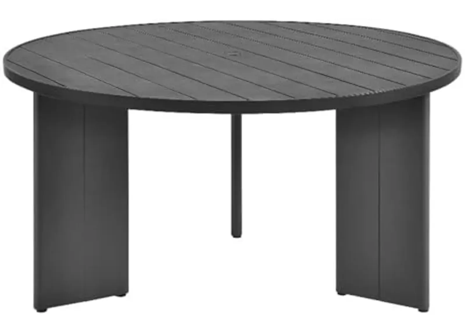 Modway Tahoe Outdoor Patio Powder-Coated Aluminum Round Dining Table in Gray - 59 Inch Patio Table with Umbrella Hole and Cover - 4 Person Dining Table - Slatted Patio Furniture Table