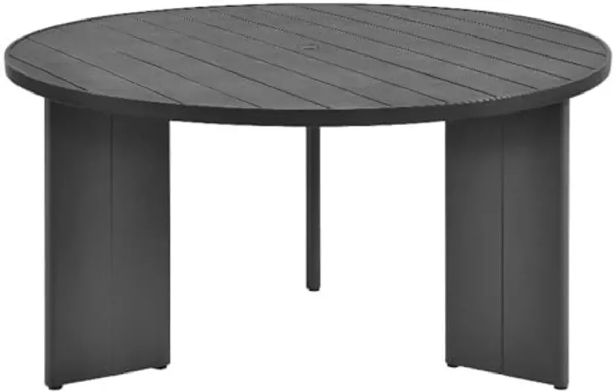 Modway Tahoe Outdoor Patio Powder-Coated Aluminum Round Dining Table in Gray - 59 Inch Patio Table with Umbrella Hole and Cover - 4 Person Dining Table - Slatted Patio Furniture Table