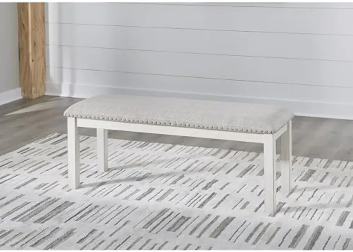 Signature Design by Ashley Robbinsdale Upholstered Dining Room Bench with Nailhead Trim, Antique White