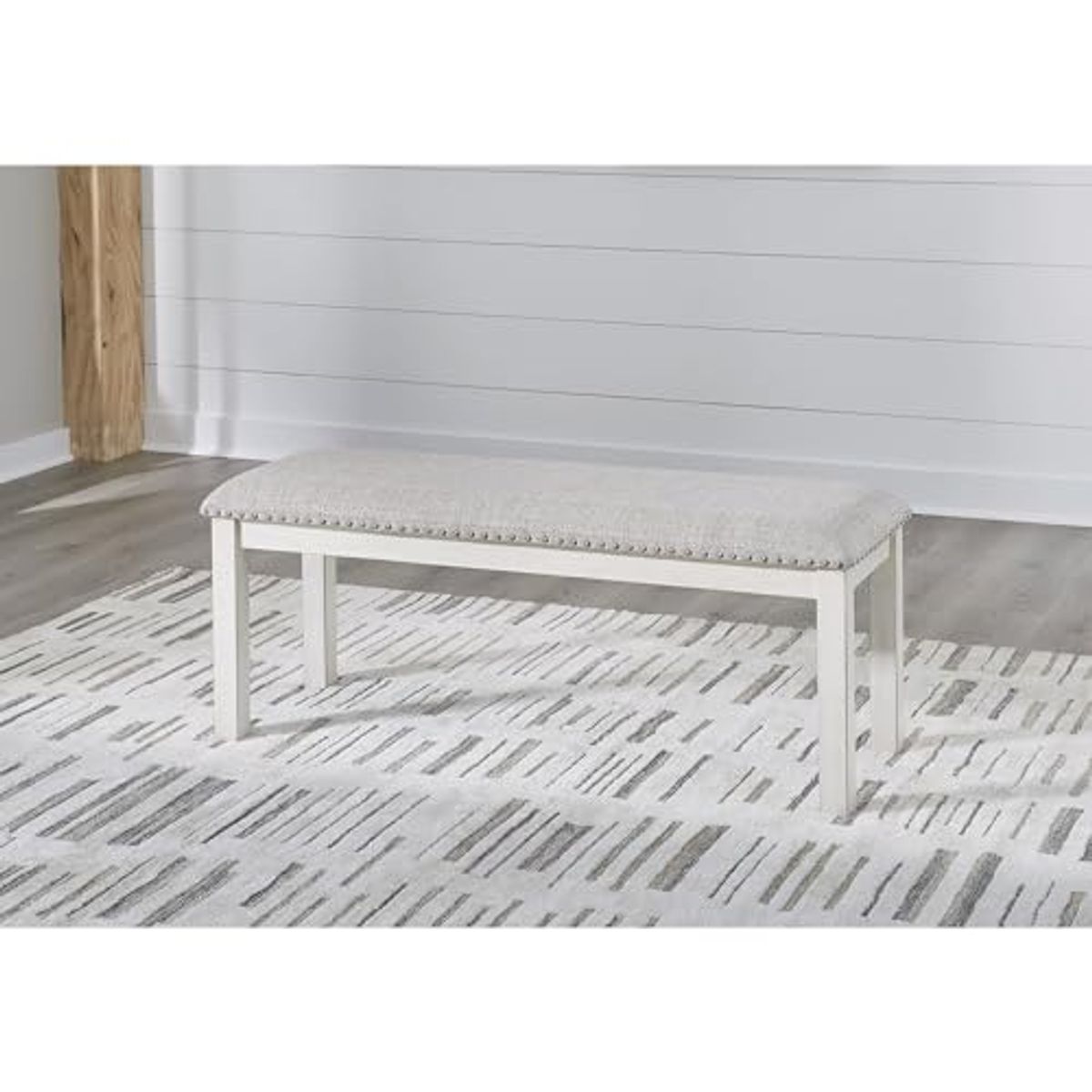 Signature Design by Ashley Robbinsdale Upholstered Dining Room Bench with Nailhead Trim, Antique White