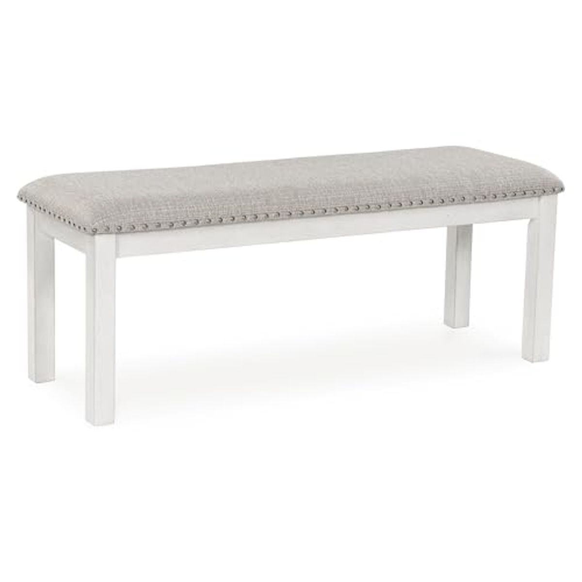 Signature Design by Ashley Robbinsdale Upholstered Dining Room Bench with Nailhead Trim, Antique White