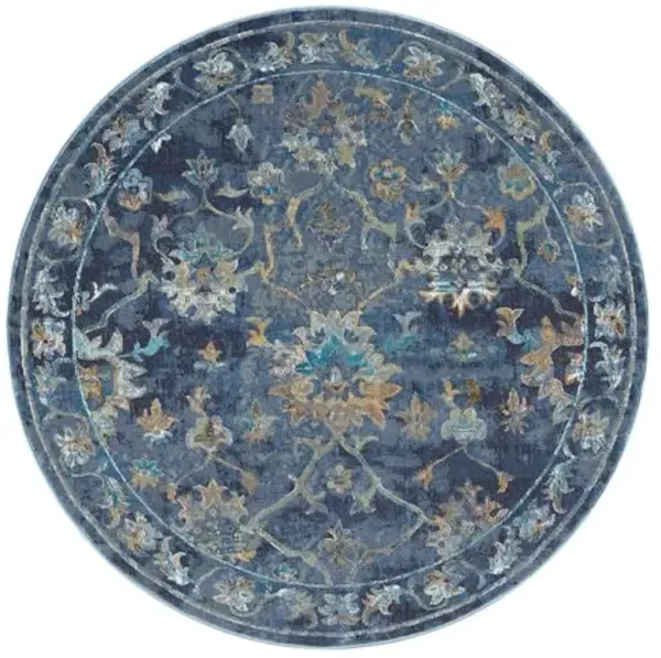 LR Home Indoor 5ft Round Area Rugs for Home Décor | Turkish Rugs for Living Room, Bedroom, Playroom, Entryway, Office | Classic Floral Farmhouse Boho Area Rug for Room Décor | Indigo/Multicolor