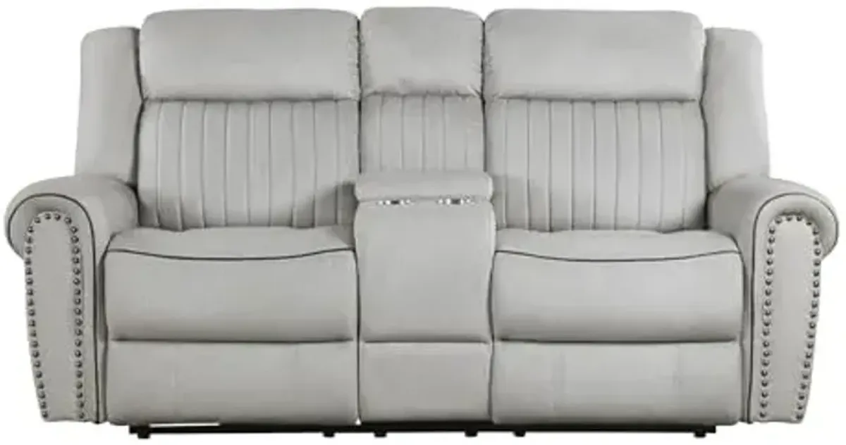 Lexicon Brennen Microfiber Pwr Dbl Rclng Love Seat with Center Console in Mist