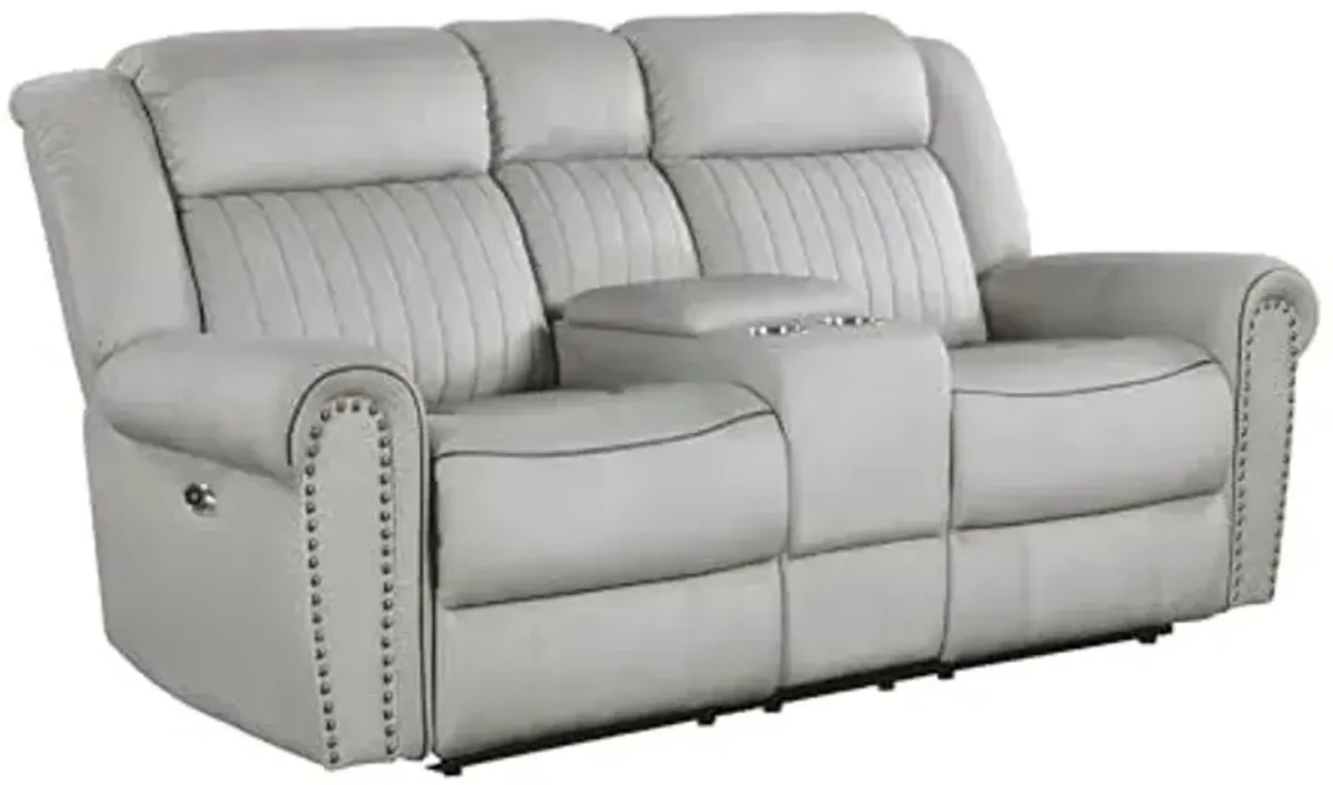 Lexicon Brennen Microfiber Pwr Dbl Rclng Love Seat with Center Console in Mist
