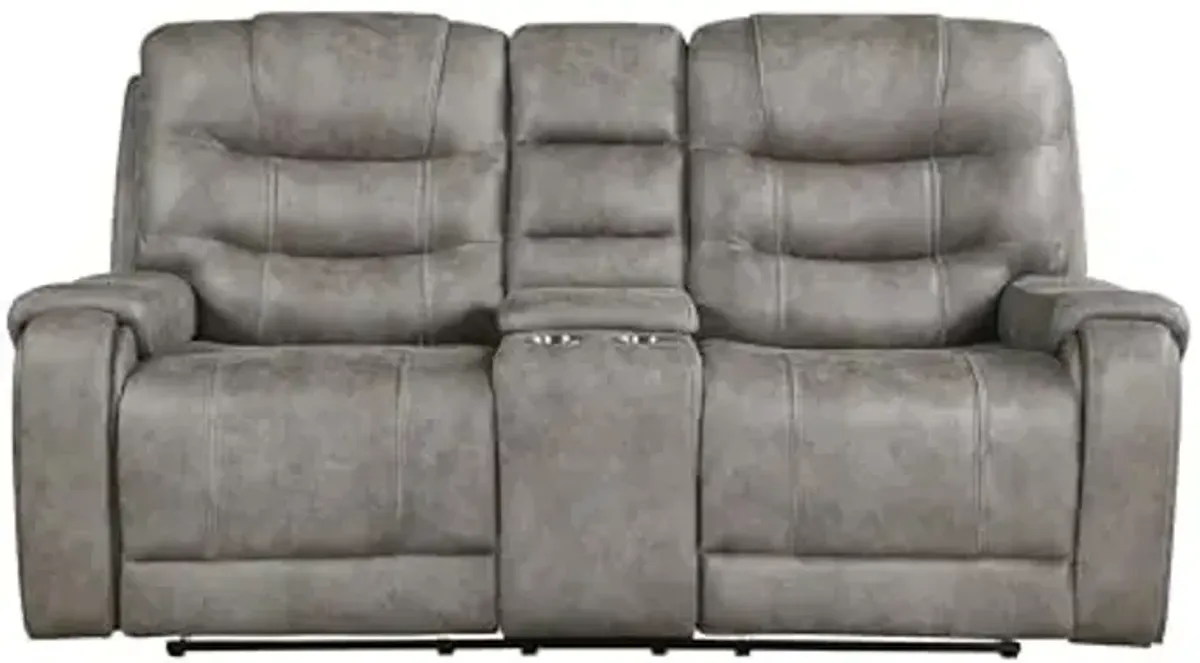 Lexicon Oberon Microfiber Double Reclining Love Seat in Grayish Brown