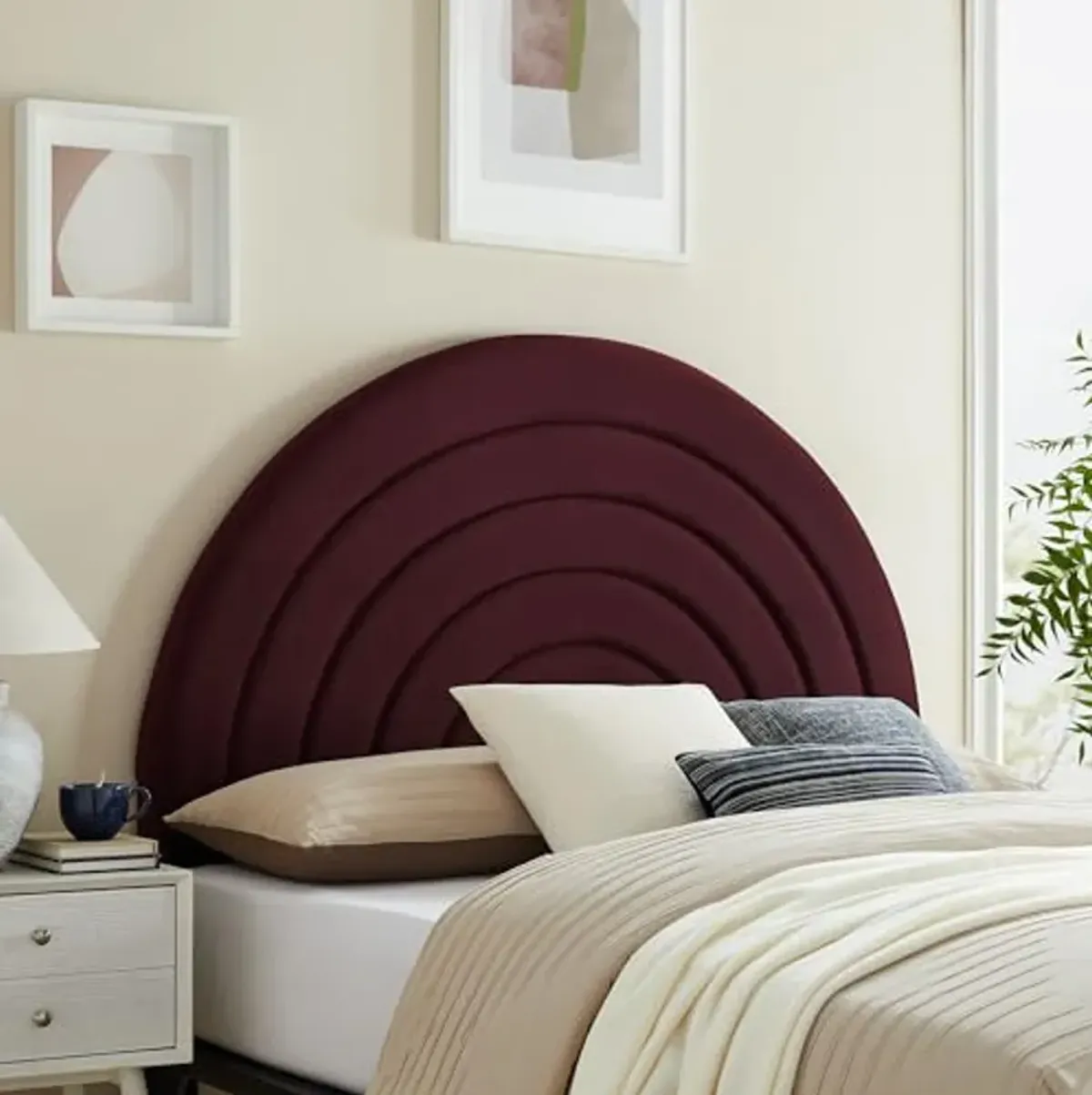 Modway Solana Soft Arch Shaped Round King Headboard in Mulberry – Upholstered Headboard – Stain-Resistant Performance Velvet Headboard for King Size Beds