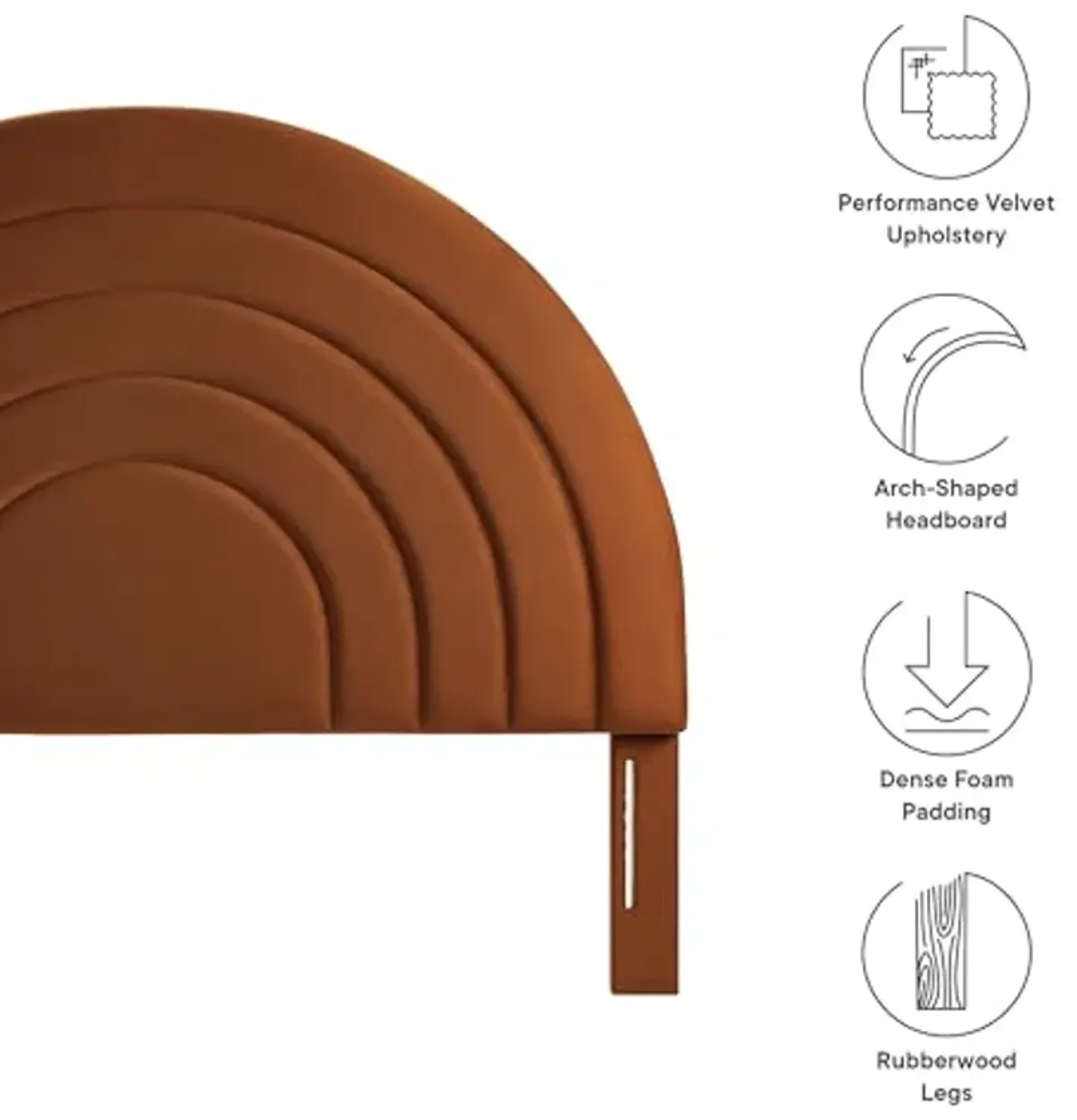 Modway Solana Soft Arch Shaped Round Queen Headboard in Rust – Upholstered Headboard – Stain-Resistant Performance Velvet Headboard for Queen Size Beds