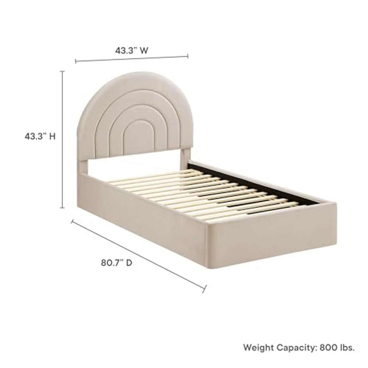 Modway Solana Twin Size Performance Velvet Platform Bed in Almond – Upholstered Bed Frame with Soft Arch Shaped Padded Headboard – Plinth Base Platform Bed Frame