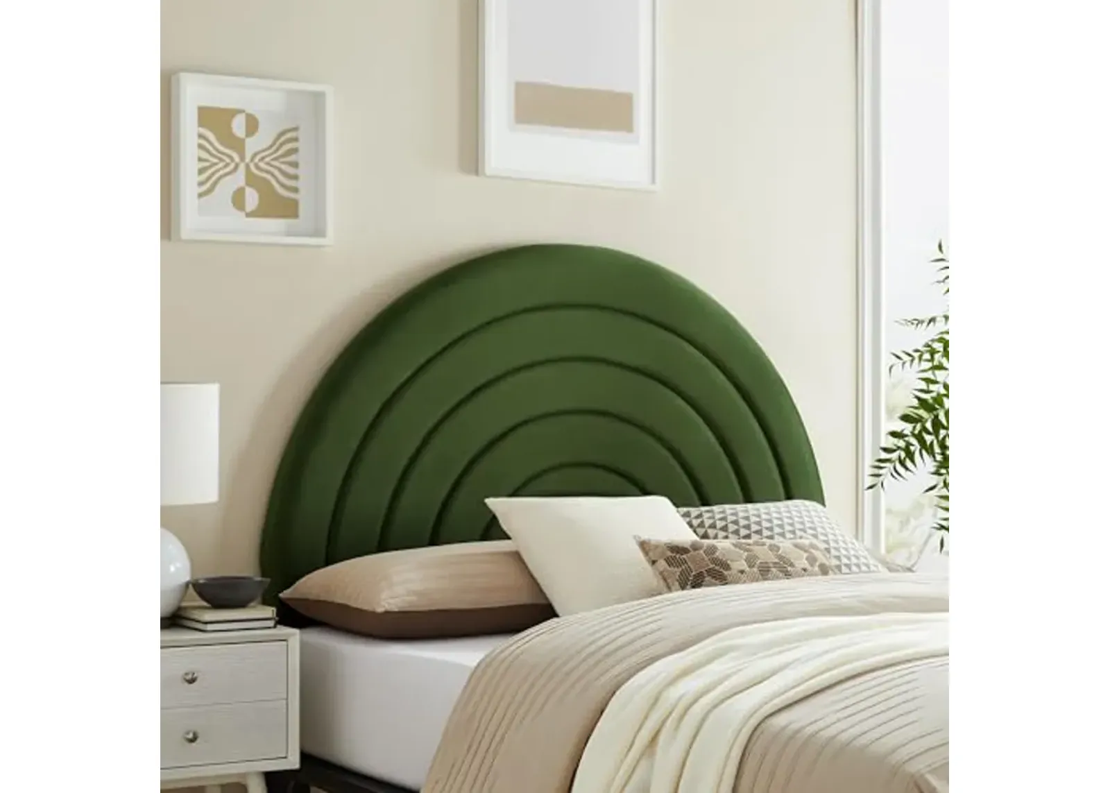 Modway Solana Soft Arch Shaped Round King Headboard in Moss Green – Upholstered Headboard – Stain-Resistant Performance Velvet Headboard for King Size Beds