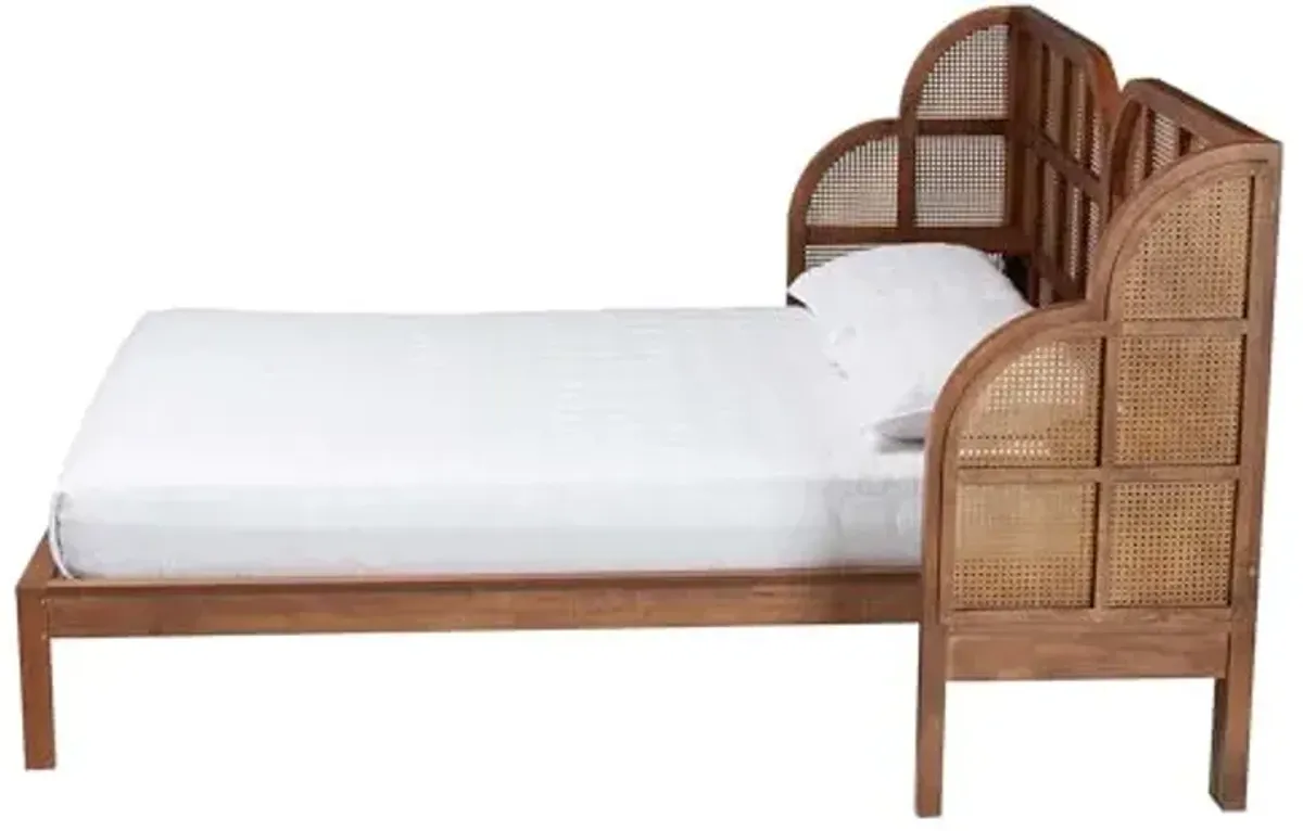 Baxton Studio Cascadia Mid-Century Modern Walnut Brown Wood Queen Size Wingback Platform Bed