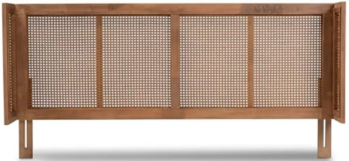 Baxton Studio Rina Synthetic Rattan Queen Size Wrap-Around Headboard, Ash Walnut