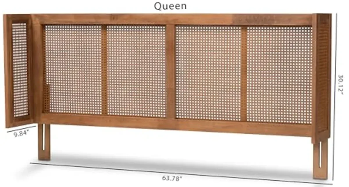 Baxton Studio Rina Synthetic Rattan Queen Size Wrap-Around Headboard, Ash Walnut