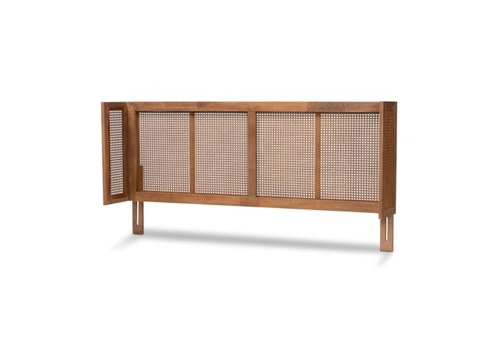 Baxton Studio Rina Synthetic Rattan Queen Size Wrap-Around Headboard, Ash Walnut