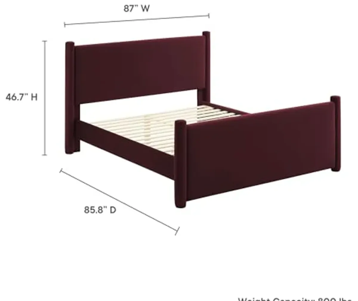 Modway Rael King Platform Bed Frame with Upholstered Headboard and Footboard in Mulberry – Stain-Resistant Performance Velvet King Size Bed with Rounded Posts