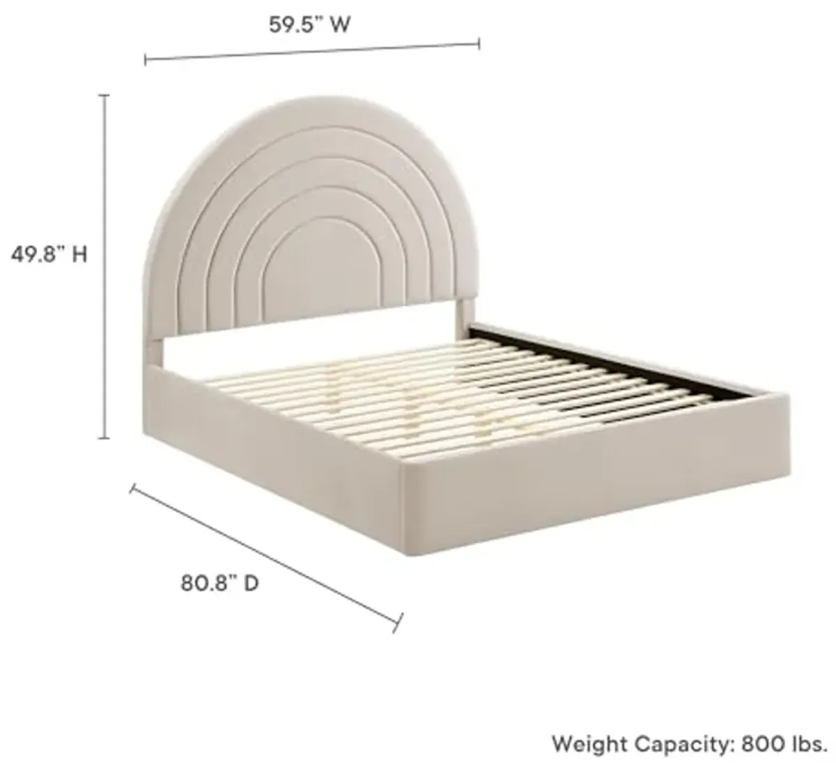 Modway Solana Full Size Performance Velvet Platform Bed in Almond – Upholstered Double Bed Frame with Soft Arch Shaped Padded Headboard – Plinth Base Platform Bed Frame