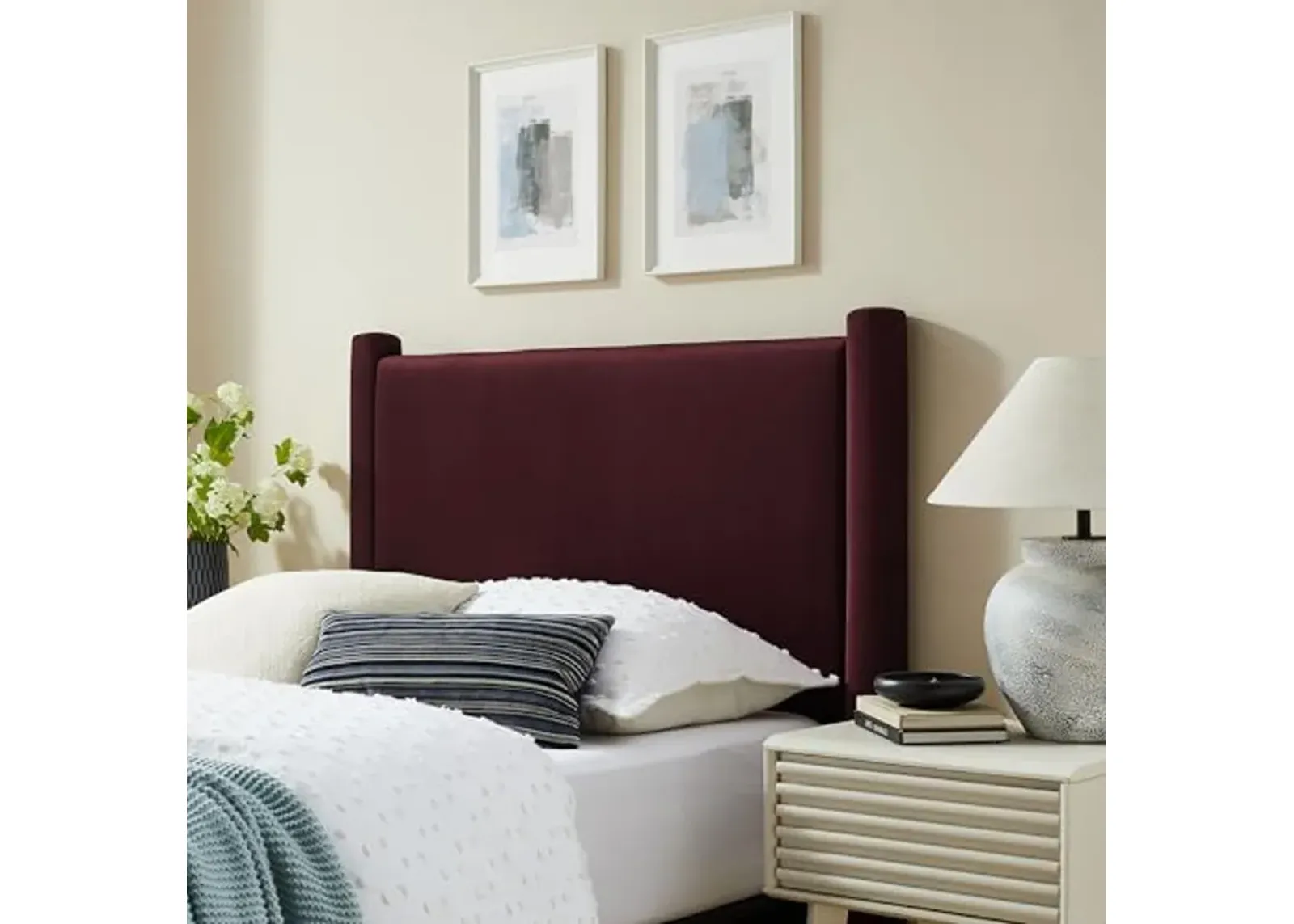 Modway Rael Twin Upholstered Headboard with Pillars in Mulberry – Velvet Headboard – Stain-Resistant Performance Velvet Headboard for Twin Beds