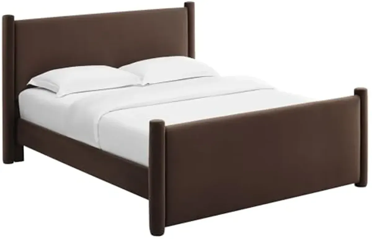 Modway Rael Full Platform Bed Frame with Upholstered Headboard and Footboard in Chocolate Brown – Stain-Resistant Performance Velvet Full Size Bed with Rounded Posts