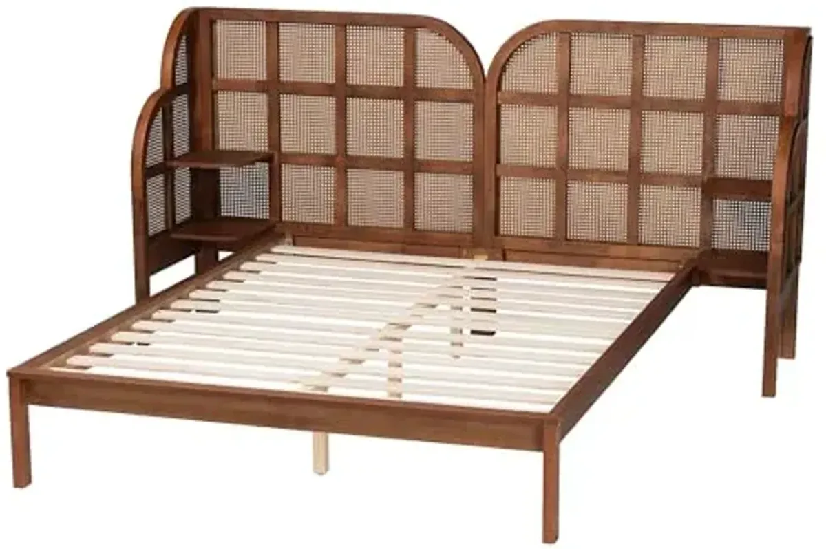 Baxton Studio Cascadia Mid-Century Modern Walnut Brown Wood King Size Wingback Platform Bed