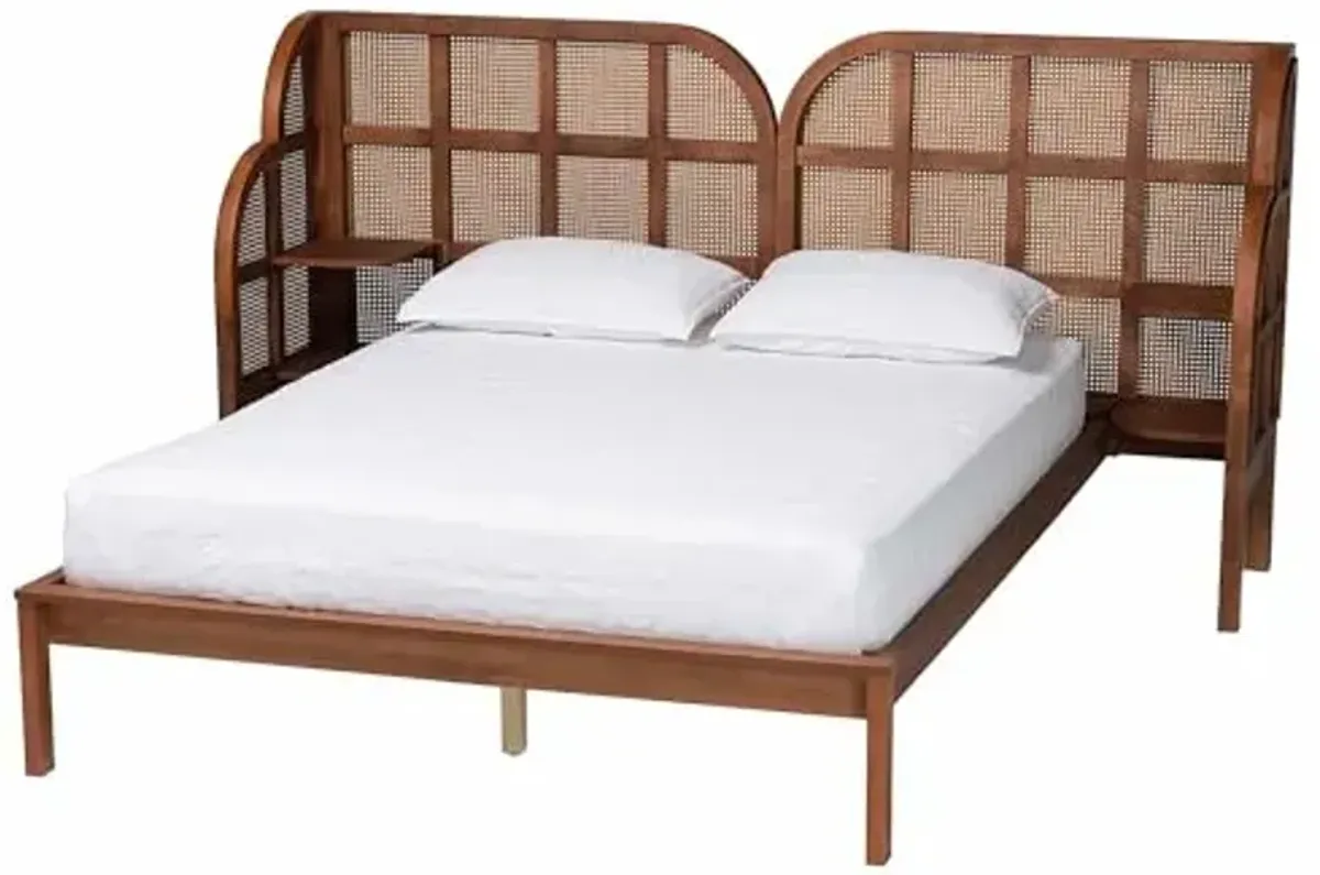 Baxton Studio Cascadia Mid-Century Modern Walnut Brown Wood King Size Wingback Platform Bed
