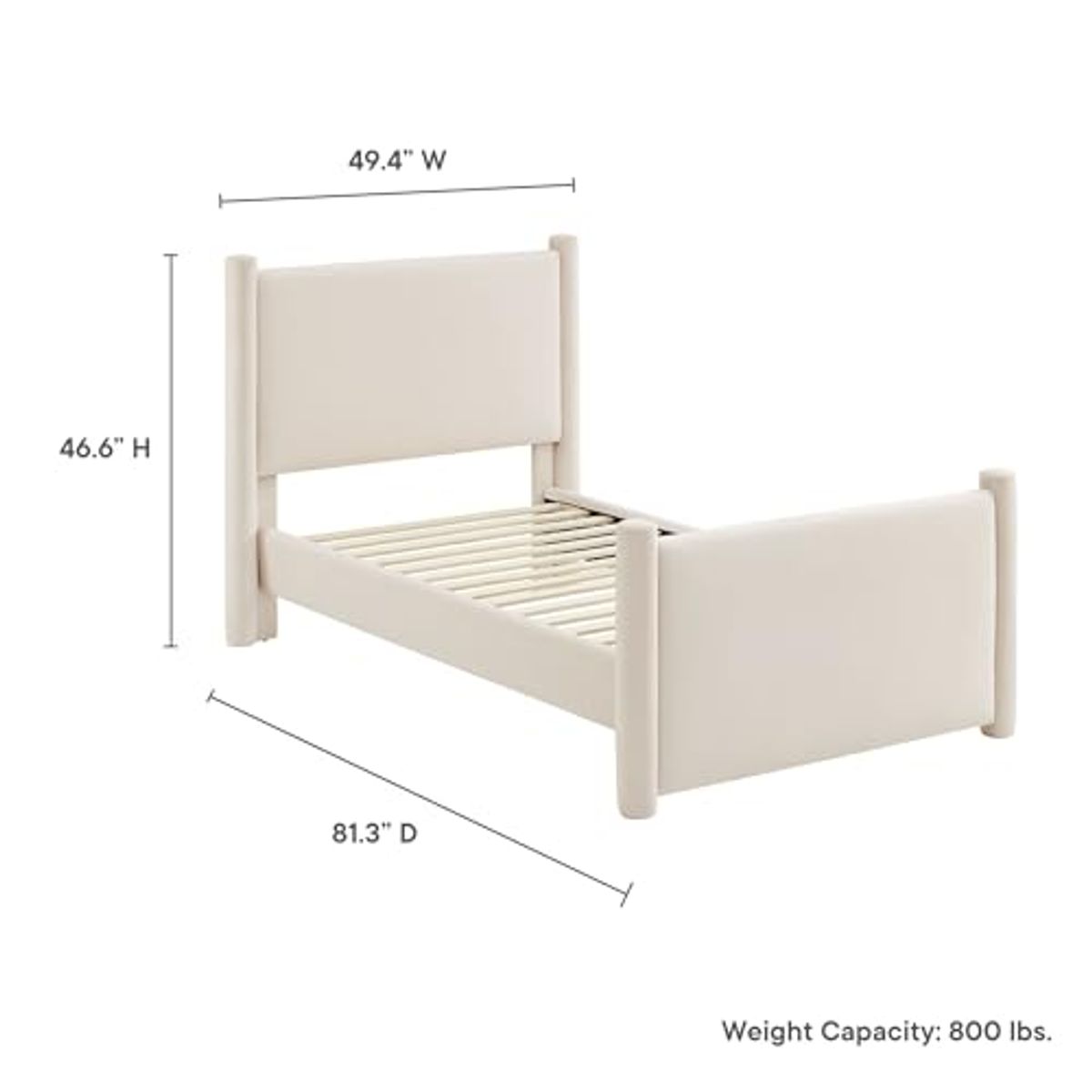 Modway Rael Twin Platform Bed Frame with Upholstered Headboard and Footboard in Alabaster