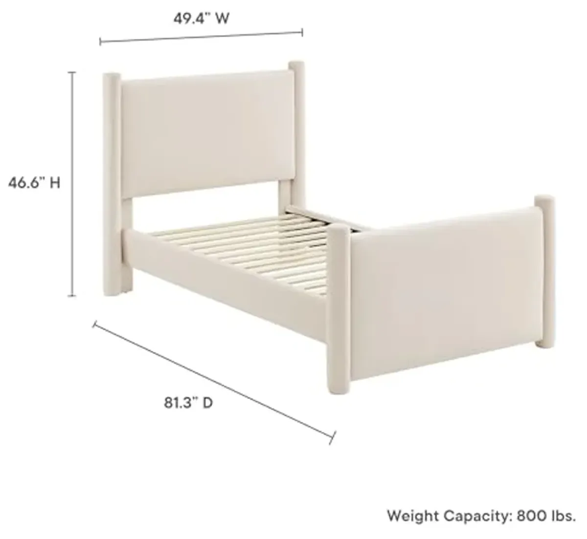 Modway Rael Twin Platform Bed Frame with Upholstered Headboard and Footboard in Alabaster