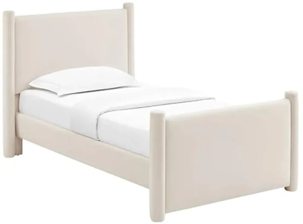 Modway Rael Twin Platform Bed Frame with Upholstered Headboard and Footboard in Alabaster