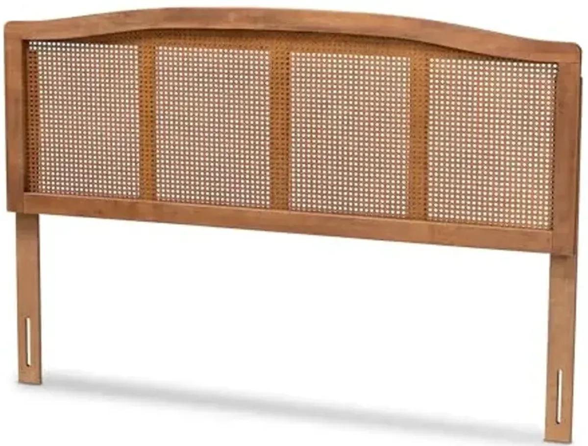 Baxton Studio Marieke Mid-Century Modern Ash Wanut Finished Wood and Synthetic Rattan Full Size Headboard