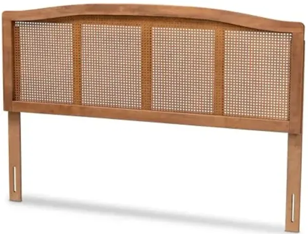 Baxton Studio Marieke Mid-Century Modern Ash Wanut Finished Wood and Synthetic Rattan Full Size Headboard