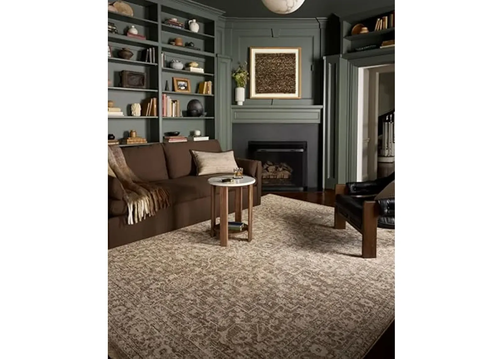 Loloi II Newman Collection NEW-02 Dark Taupe/Natural 7'-10" x 7'-10" Round Area Rug, .37" Pile Height, Soft, Durable, Non-Shedding, Easy Clean, Rug for Living Room