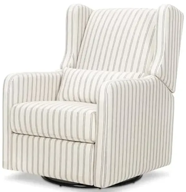 Carter's by Davinci Arlo Recliner and Swivel Glider in Performance Charcoal Double Stripe Linen, Water Repellent, Greenguard Gold & CertiPUR-US Certified Charcoal Double Stripe