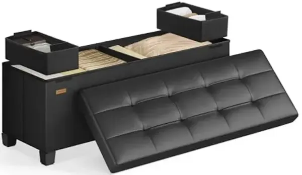 SONGMICS Storage Ottoman, Storage Bench with Legs, 15 x 43 x 15.7 Inches, Ottoman Bench, 30 Gal. (112 L), Synthetic Leather, for Living Room, Entryway, Ink Black ULSF0514B02
