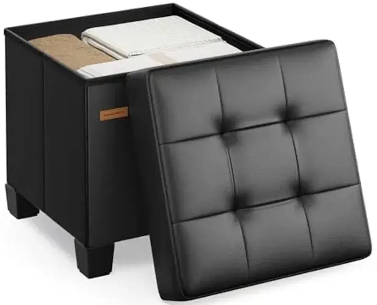 SONGMICS Storage Ottoman, Cube Ottoman with Legs, 15 x 15 x 15.7 Inches, Footstool, Footrest, 10 Gal. (37 L), Synthetic Leather, for Bedroom, Living Room, Dorm, Ink Black ULSF0512B02
