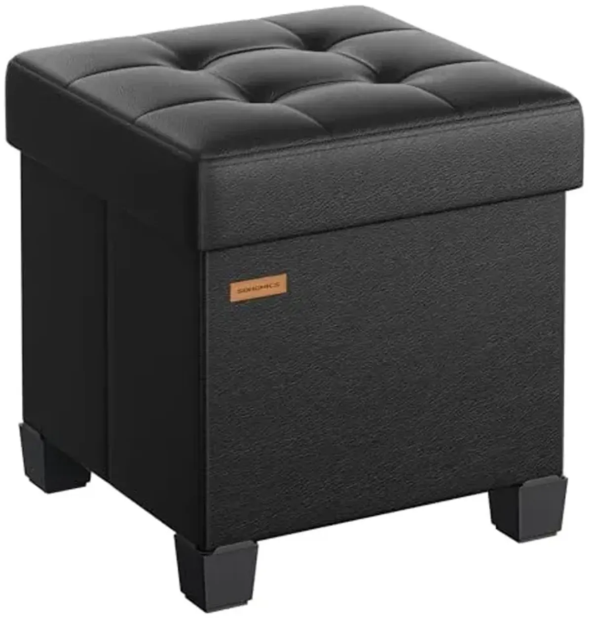 SONGMICS Storage Ottoman, Cube Ottoman with Legs, 15 x 15 x 15.7 Inches, Footstool, Footrest, 10 Gal. (37 L), Synthetic Leather, for Bedroom, Living Room, Dorm, Ink Black ULSF0512B02