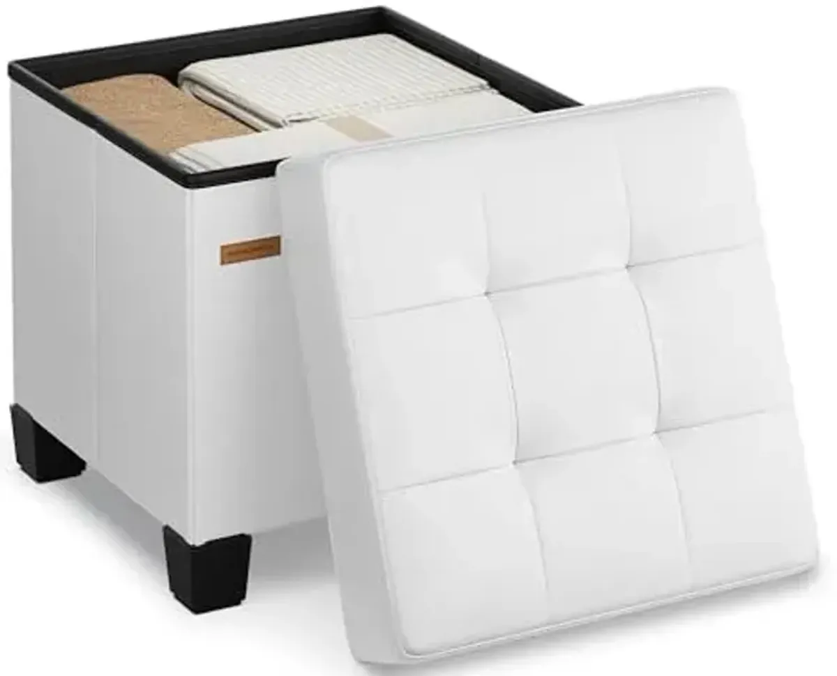 SONGMICS Storage Ottoman, Cube Ottoman with Legs, 15 x 15 x 15.7 Inches, Footstool, Footrest, 10 Gal. (37 L), Synthetic Leather, for Bedroom, Living Room, Dorm, Cloud White ULSF0512W02