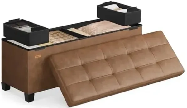 SONGMICS Storage Ottoman, Storage Bench with Legs,15 x 43 x 15.7 Inches, Ottoman Bench, 30 Gal. (112 L), Synthetic Leather, for Living Room, Entryway, Coffee Brown ULSF0514K03