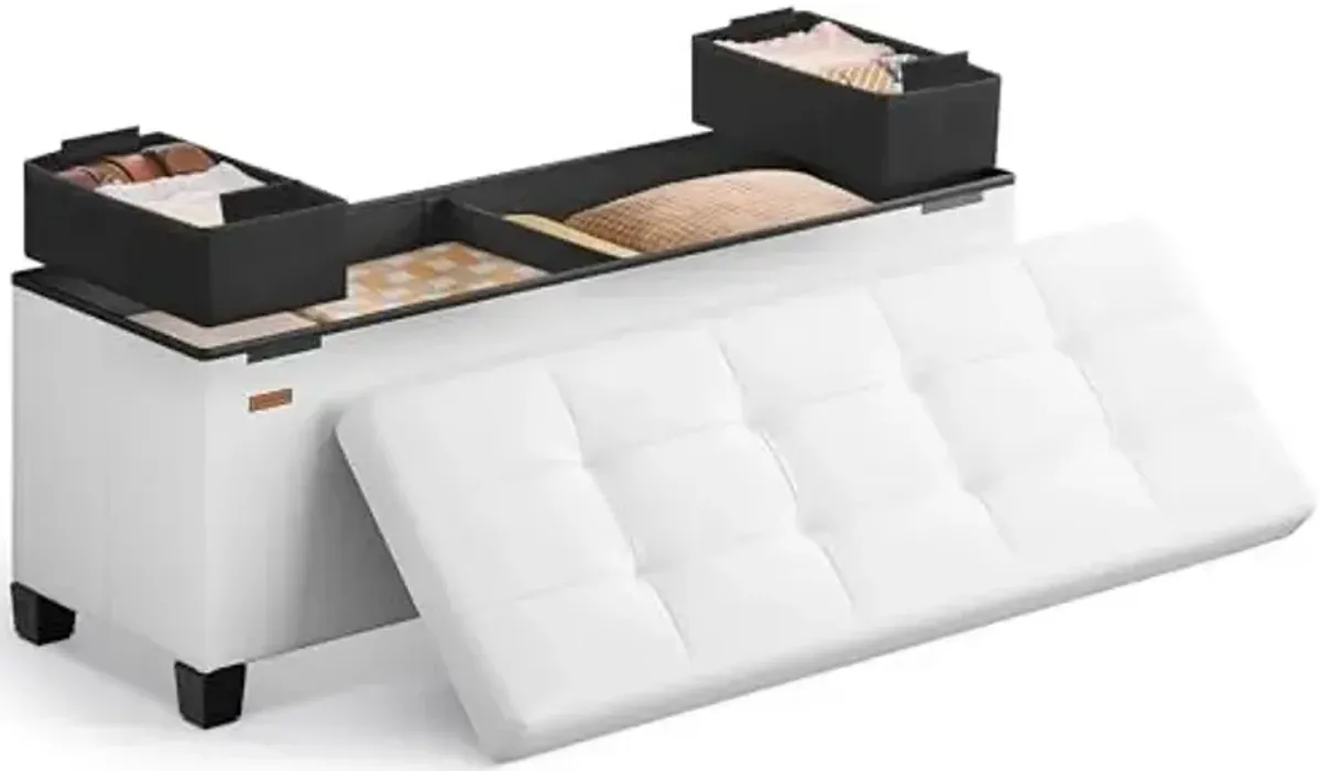 SONGMICS Storage Ottoman, Storage Bench with Legs, 15 x 43 x 15.7 Inches, Ottoman Bench, 30 Gal. (112 L), Synthetic Leather, for Living Room, Entryway, Cloud White ULSF0514W02