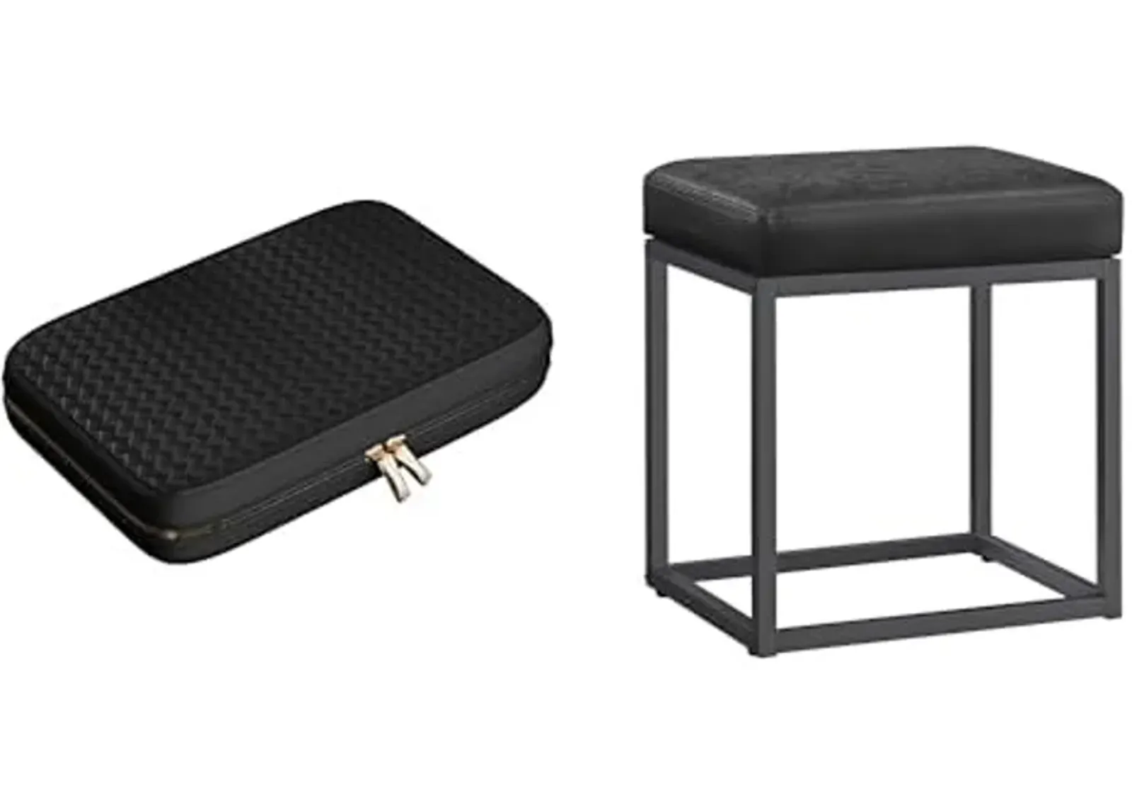 SONGMICS HOME Travel Jewelry Case, Jewelry Organizer, Ottoman Footstool, Rectangle Ottoman, Vanity Chair Stool, Footrest, Ink Black, Ink Black UJBC204B01 and ULOM079B01