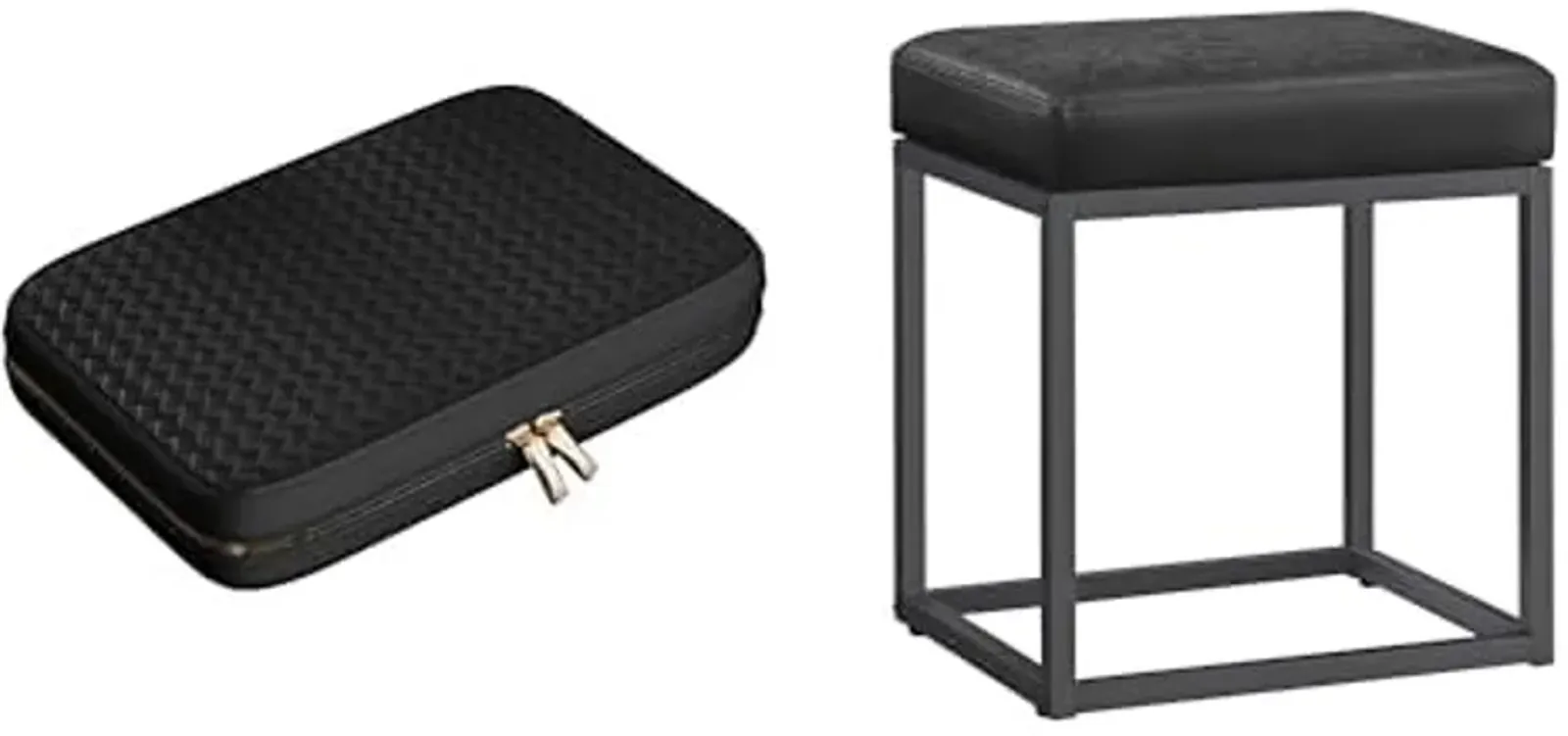 SONGMICS HOME Travel Jewelry Case, Jewelry Organizer, Ottoman Footstool, Rectangle Ottoman, Vanity Chair Stool, Footrest, Ink Black, Ink Black UJBC204B01 and ULOM079B01