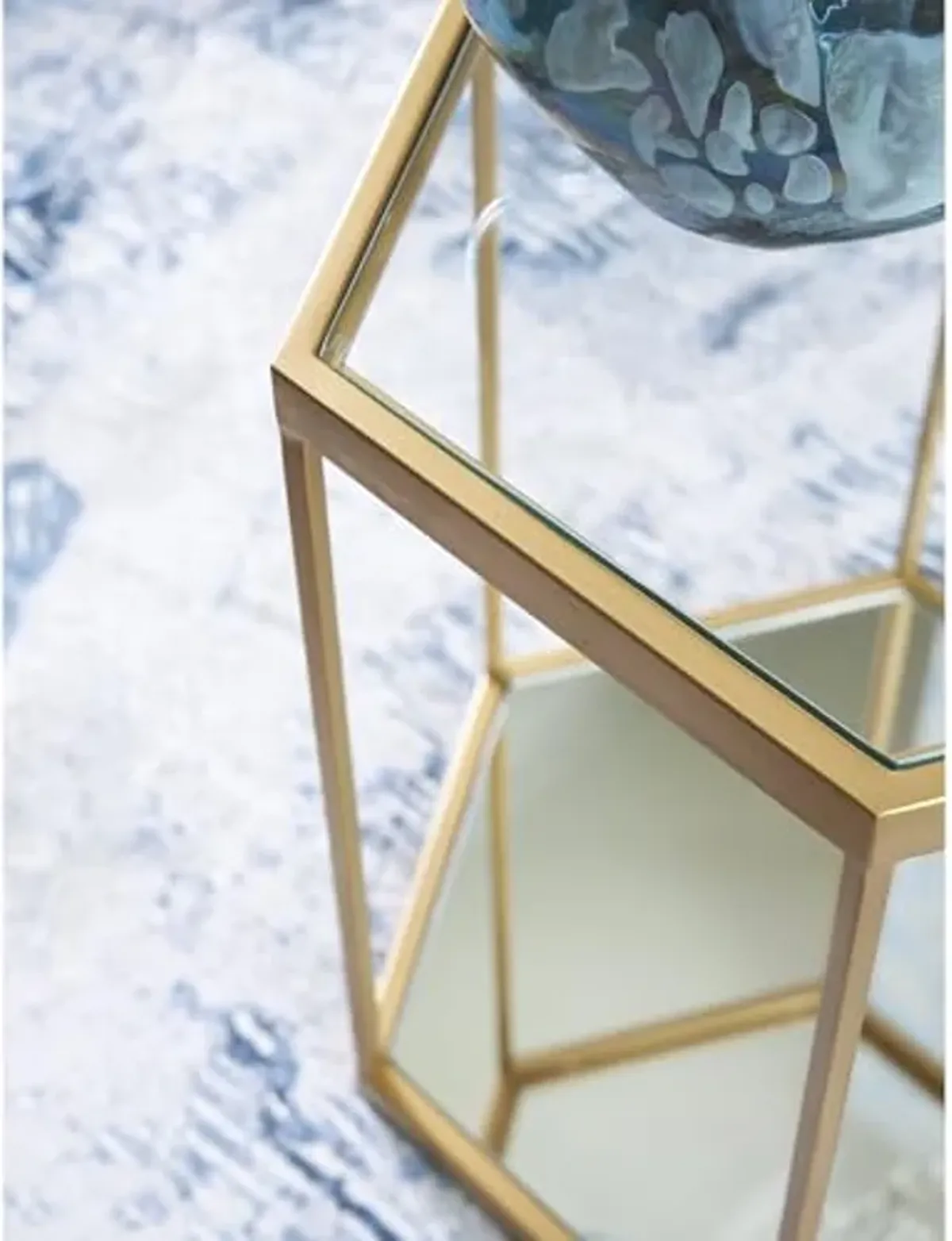 Signature Design by Ashley Veerwick Hexagonal Glass Accent Table with Gold Frame