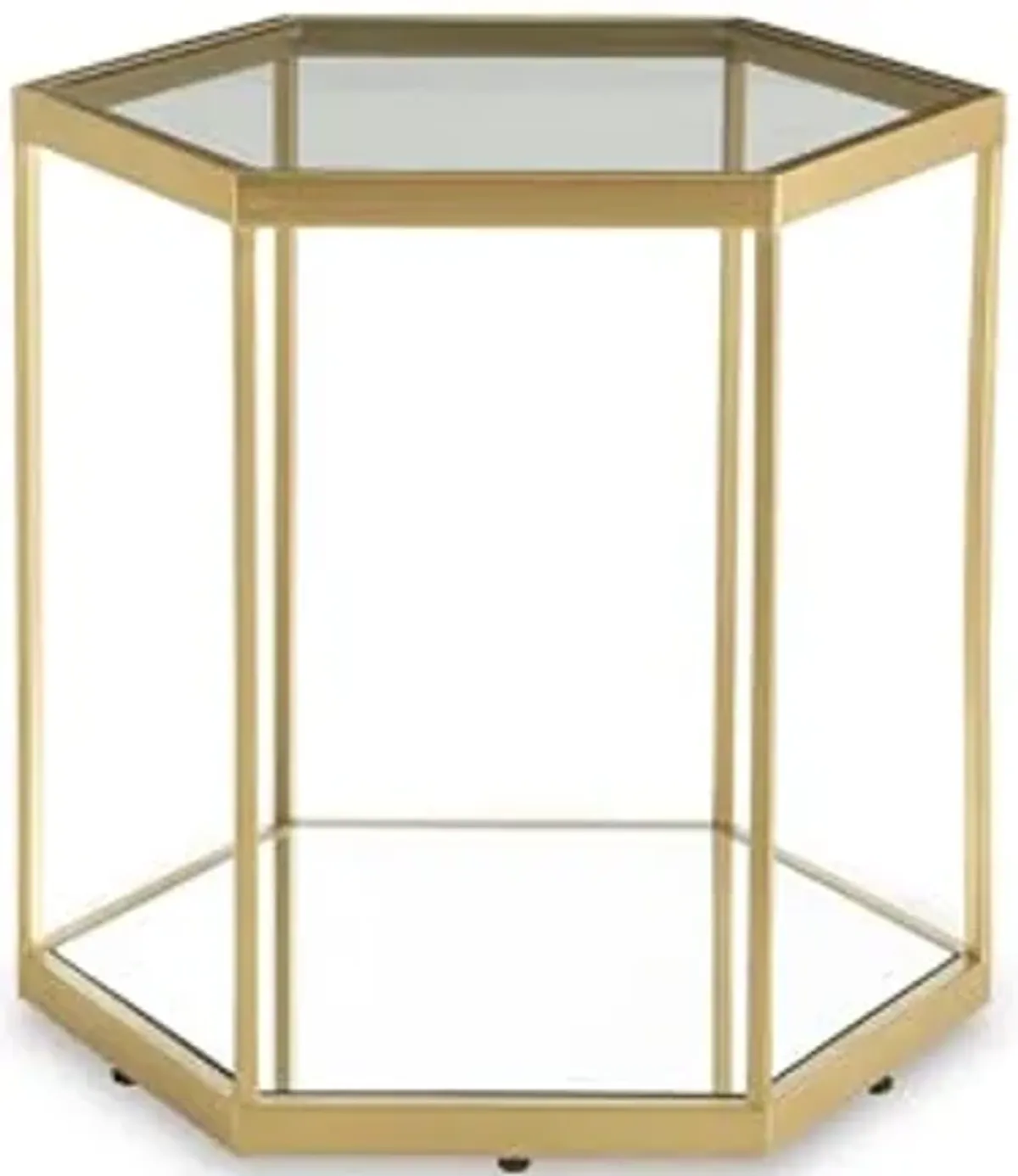 Signature Design by Ashley Veerwick Hexagonal Glass Accent Table with Gold Frame