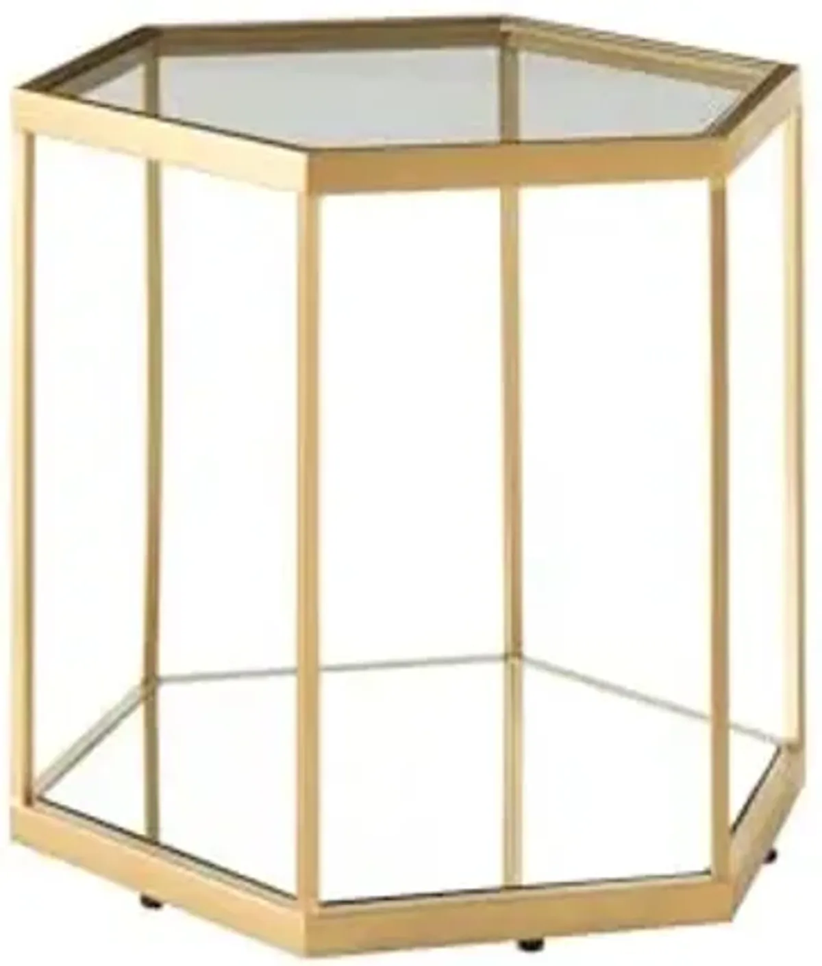 Signature Design by Ashley Veerwick Glam Metal Accent Table with Glass Top and Lower Shelf, Metallic