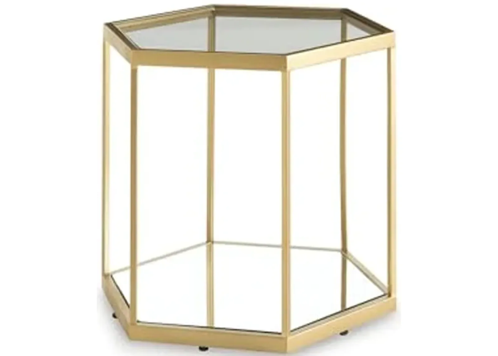 Signature Design by Ashley Veerwick Hexagonal Glass Accent Table with Gold Frame