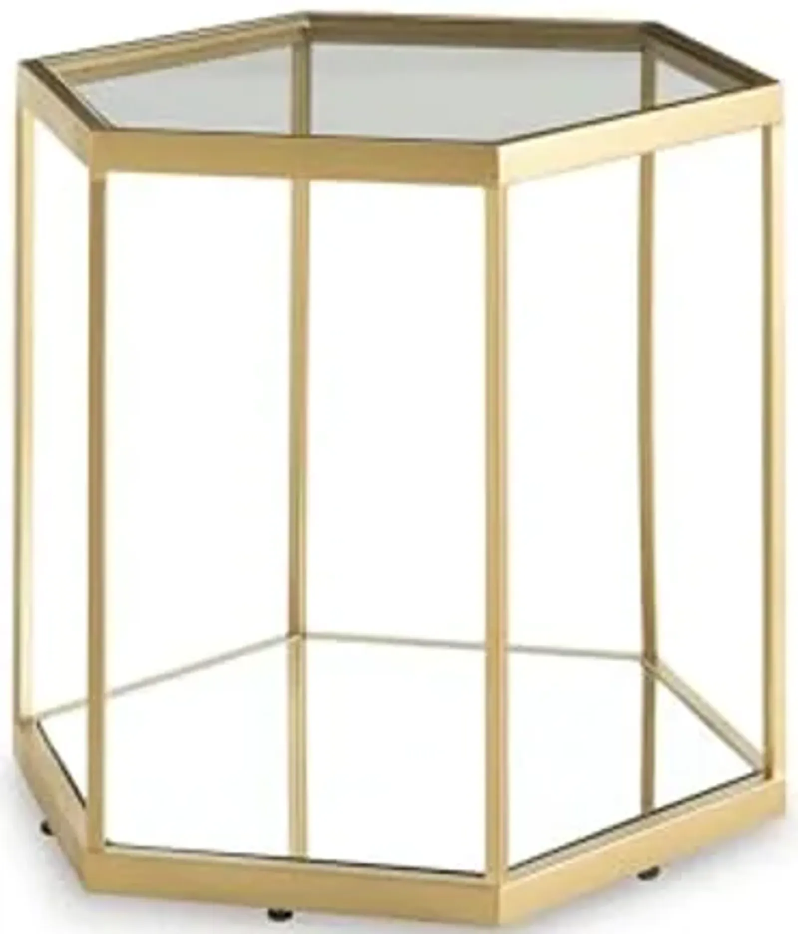 Signature Design by Ashley Veerwick Hexagonal Glass Accent Table with Gold Frame