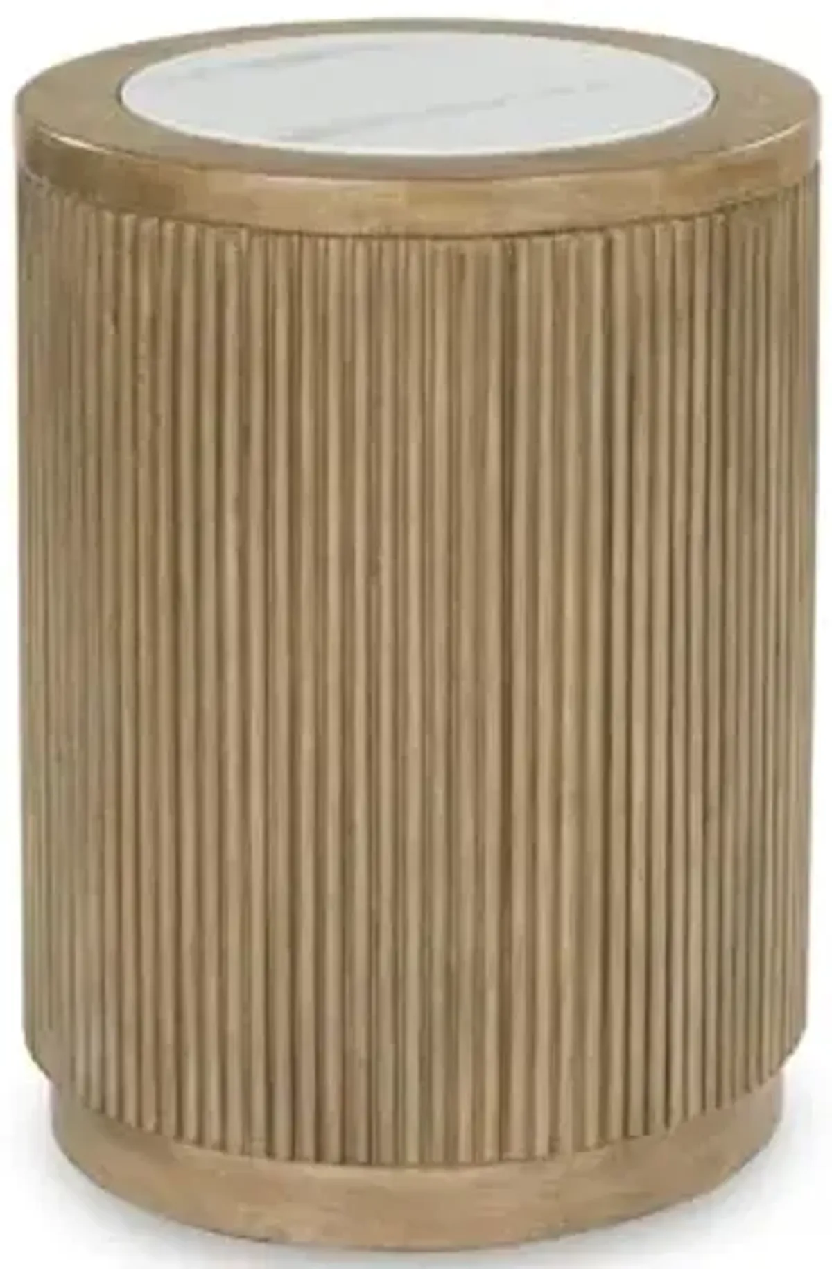 Signature Design by Ashley Camdill Round End Table, Scratch & Stain Resistant, Faux Marble Top, Hardwood Solids, 18.13" W x 18.13" D x 23.75" H, Light Brown & White