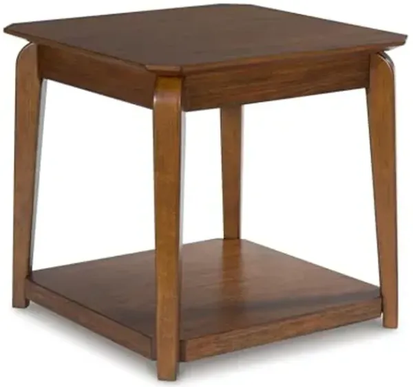 Signature Design by Ashley Trenmour Mid-Century Modern End Table with Lower Open Shlef, Light Brown