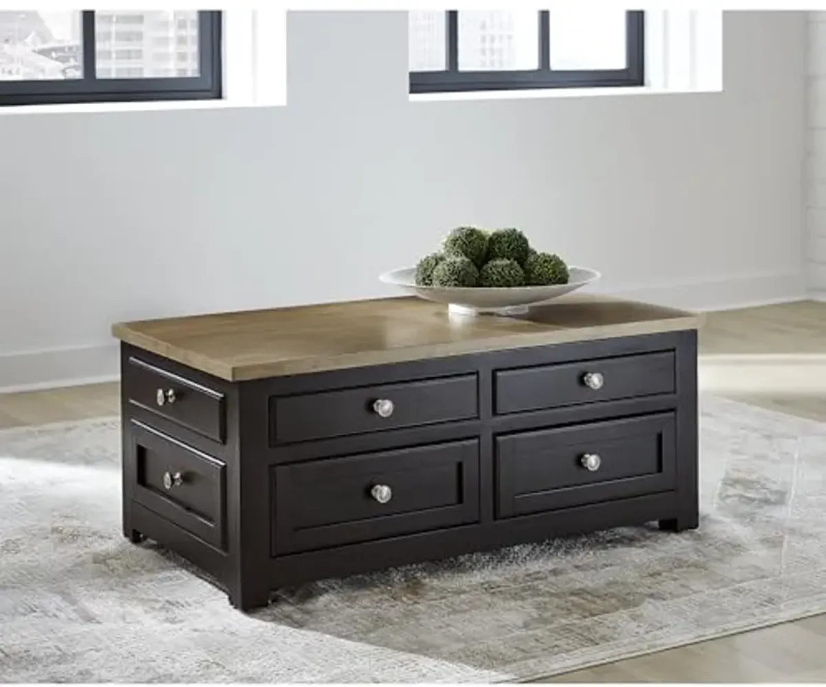 Signature Design by Ashley Drazmine Two-Tone Lift Top Coffee Table with Storage Drawers & Casters, Brown