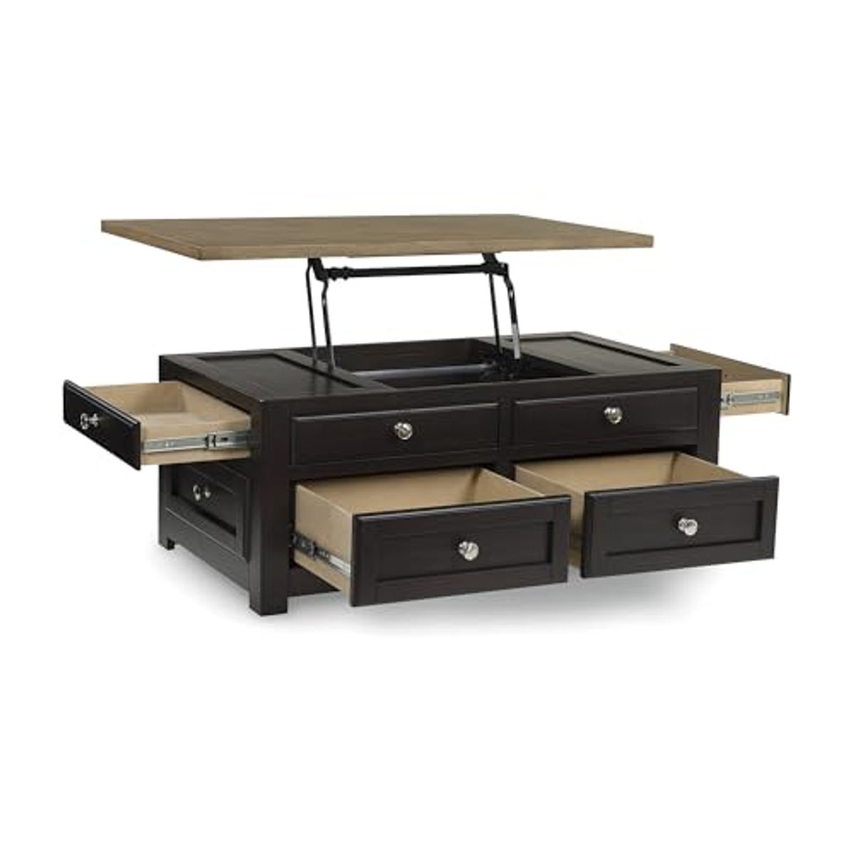 Signature Design by Ashley Drazmine Two-Tone Lift Top Coffee Table with Storage Drawers & Casters, Brown