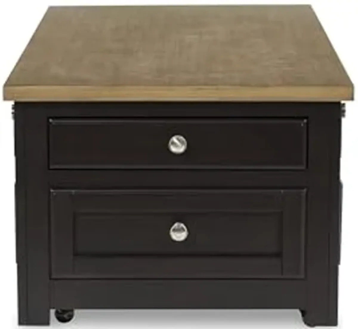 Signature Design by Ashley Drazmine Two-Tone Lift Top Coffee Table with Storage Drawers & Casters, Brown