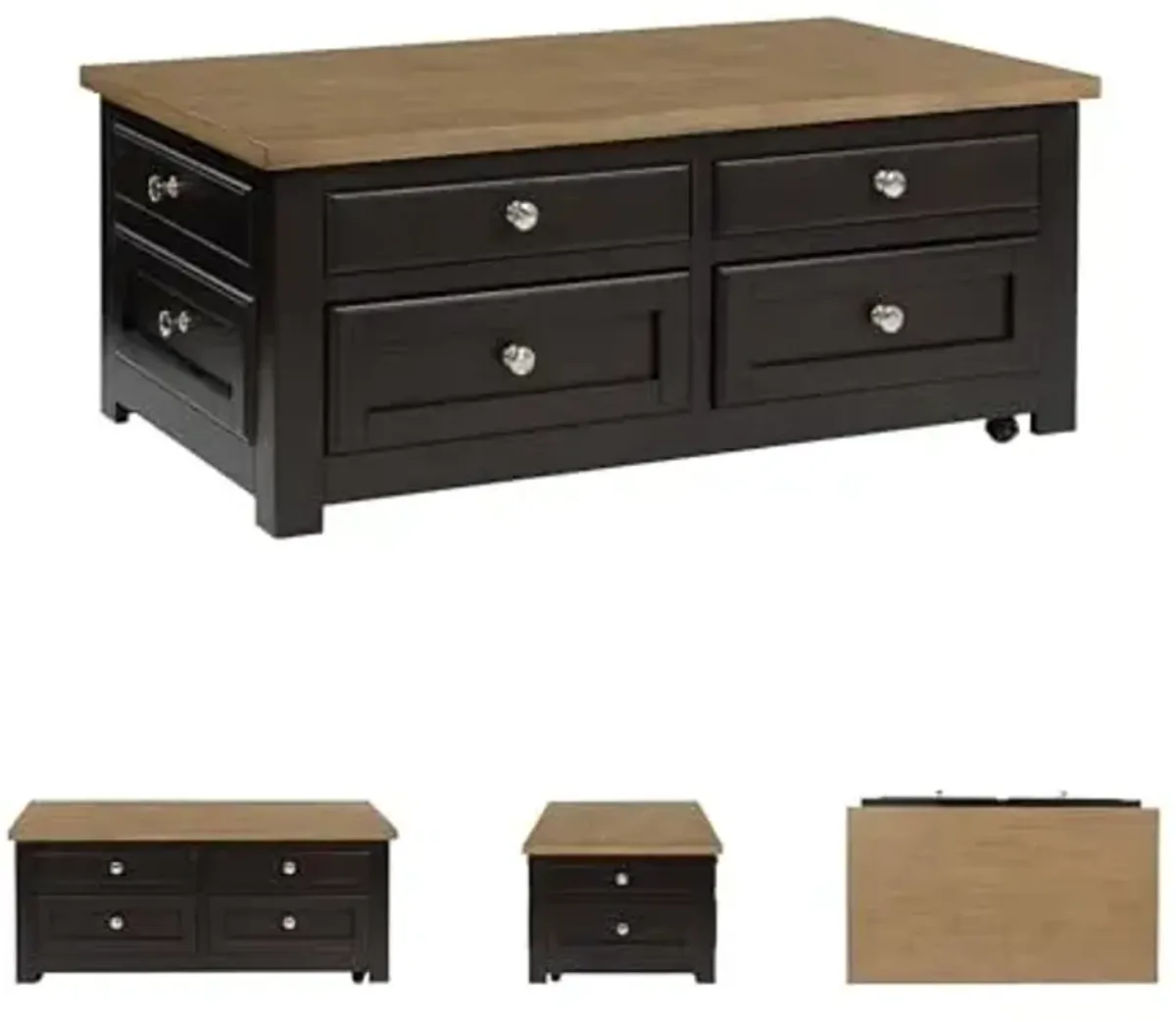 Signature Design by Ashley Drazmine Casual Lift-Top Coffee Table with 4 Drawers and Casters, Dark Brown & Light Brown